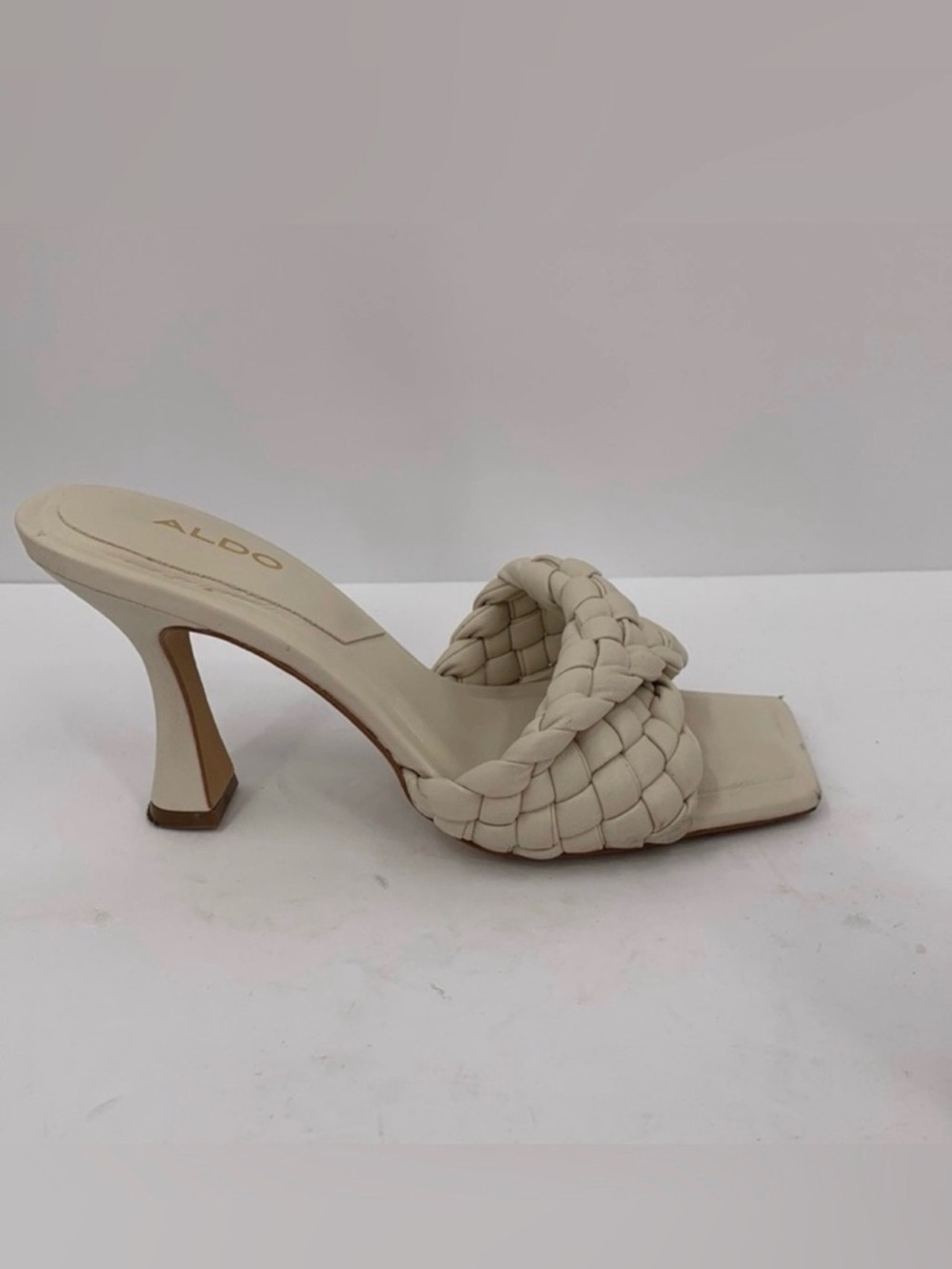 ALDO Milano slide sandal white cream braided twisted strap shoe heel ivory 7